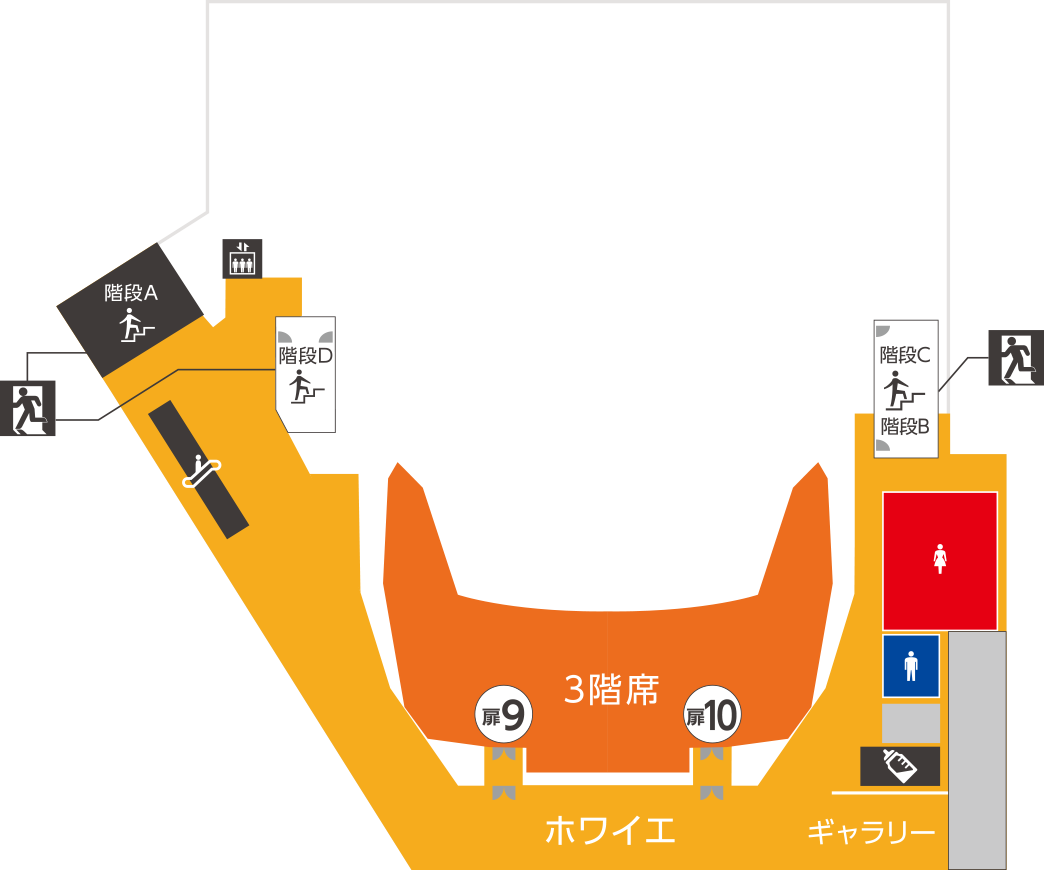 3階席入口(扉9・扉10)の平面図